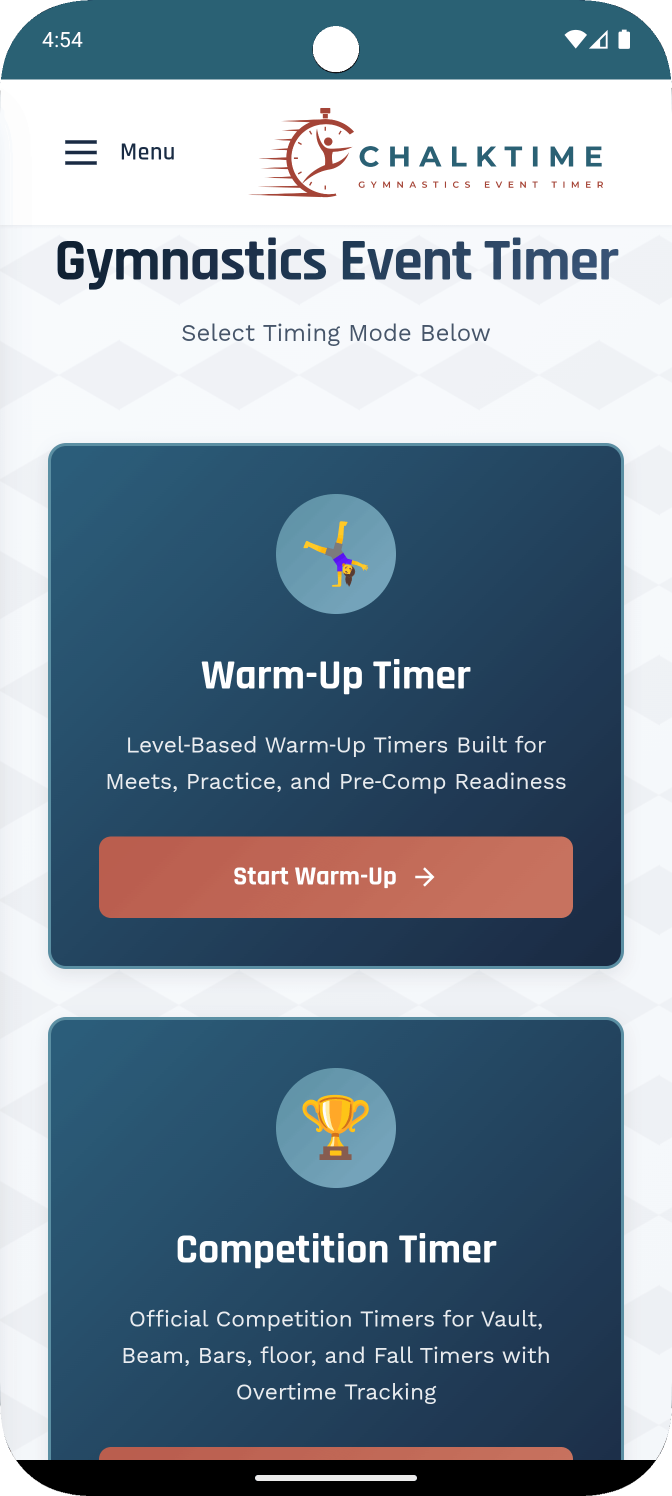 ChalkTimer app running a meet timer